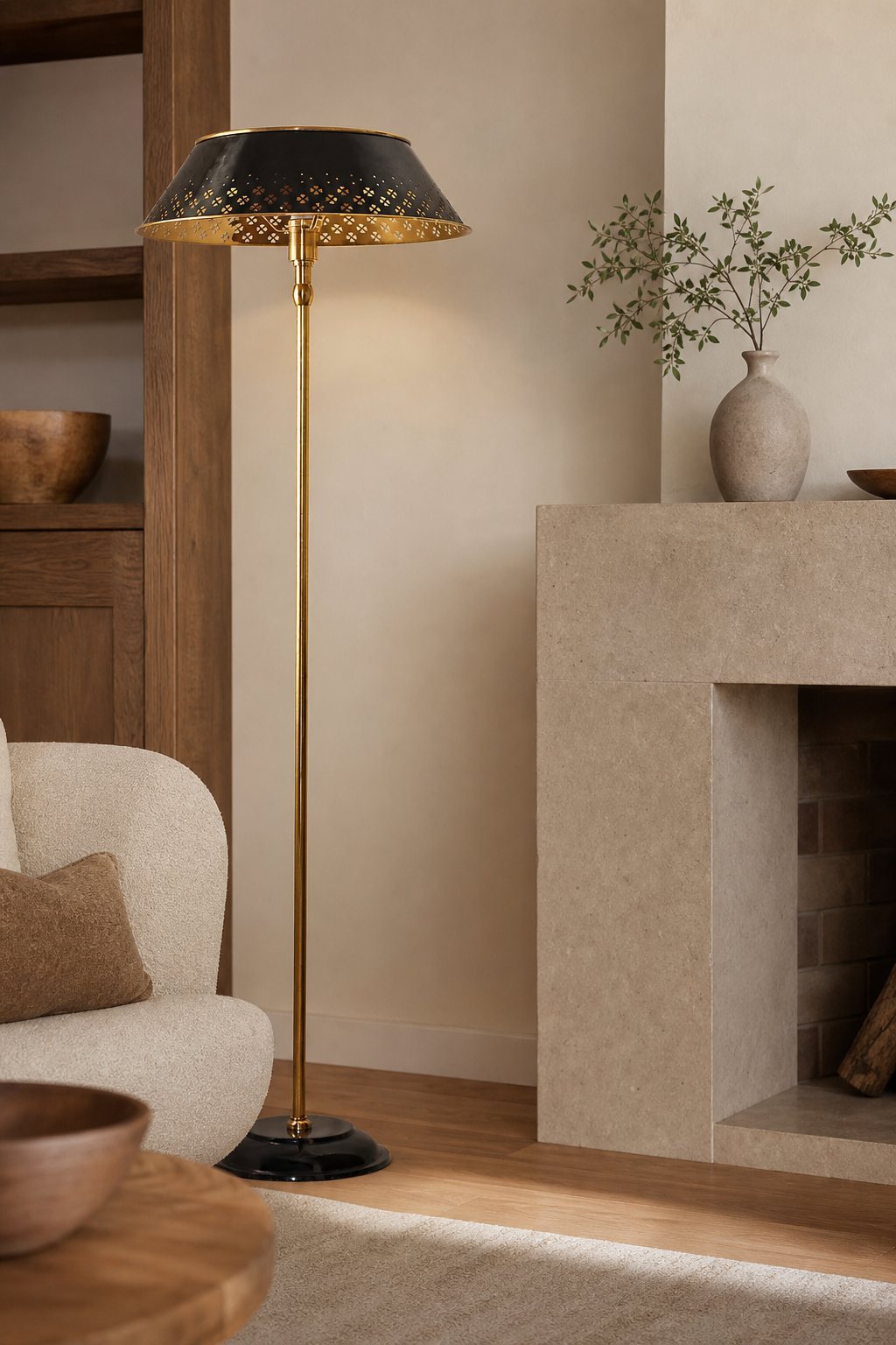 Auriglow Enameled Brass Perforated Floor Lamp - Space Age Style - Home Decor