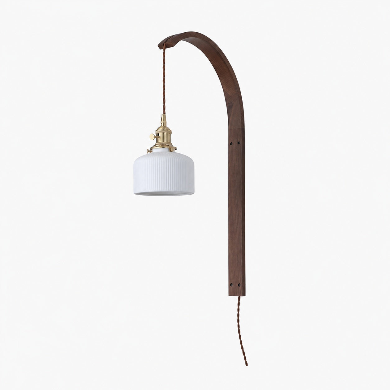 Curved Walnut Ceramic Plug-in Wall Light