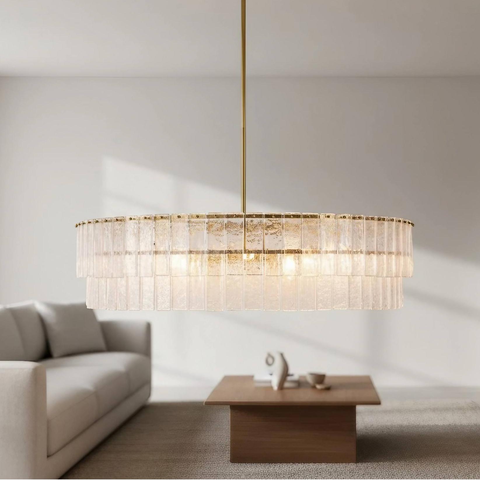 Lumvey Textured Glass Chandelier - Luxury Handcrafted Two-Tier Round Chandelier for Living Room
