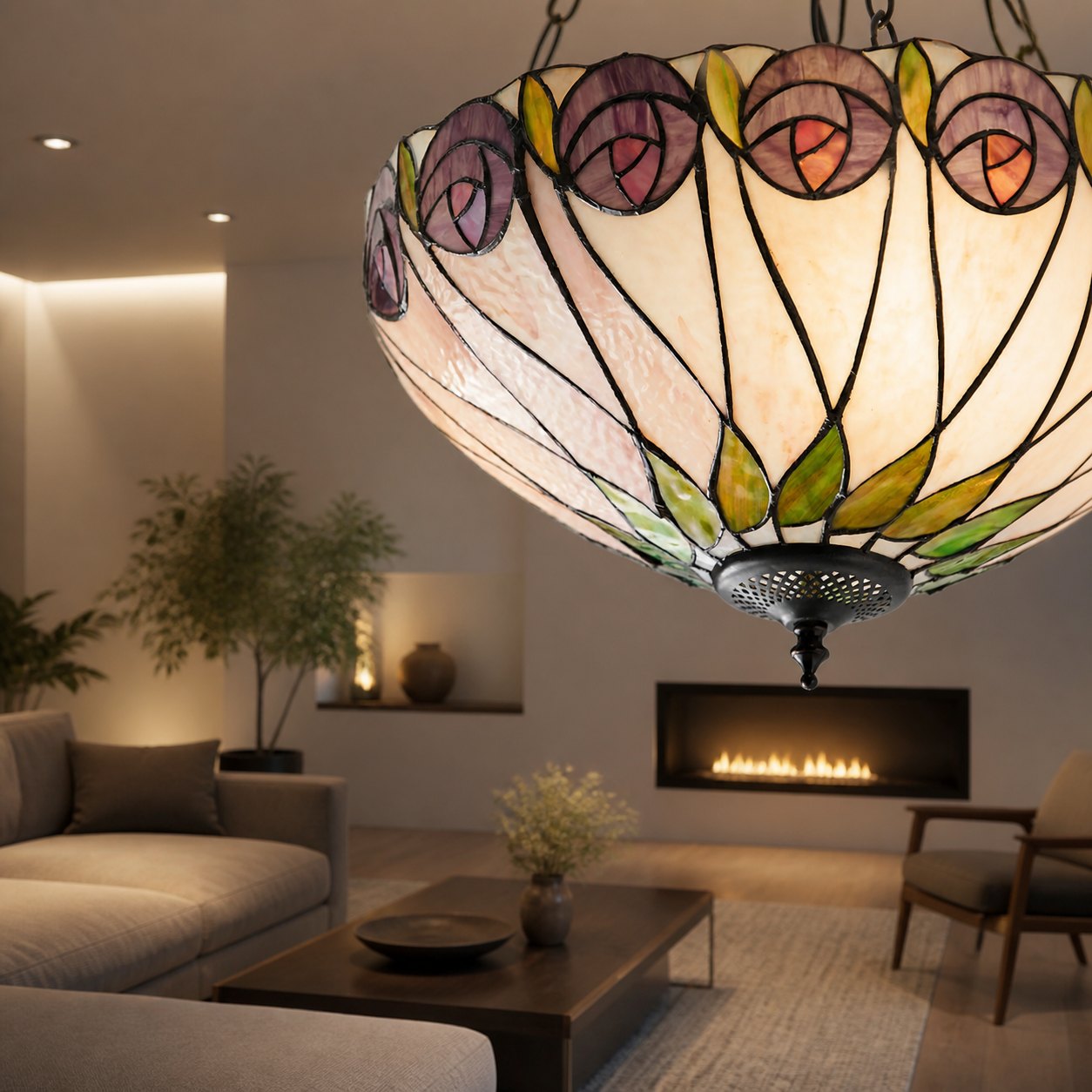 TF Hutchinson Tiffany Pendant Lamp - Inverted Art Glass Adjustable Pendant Light for Home