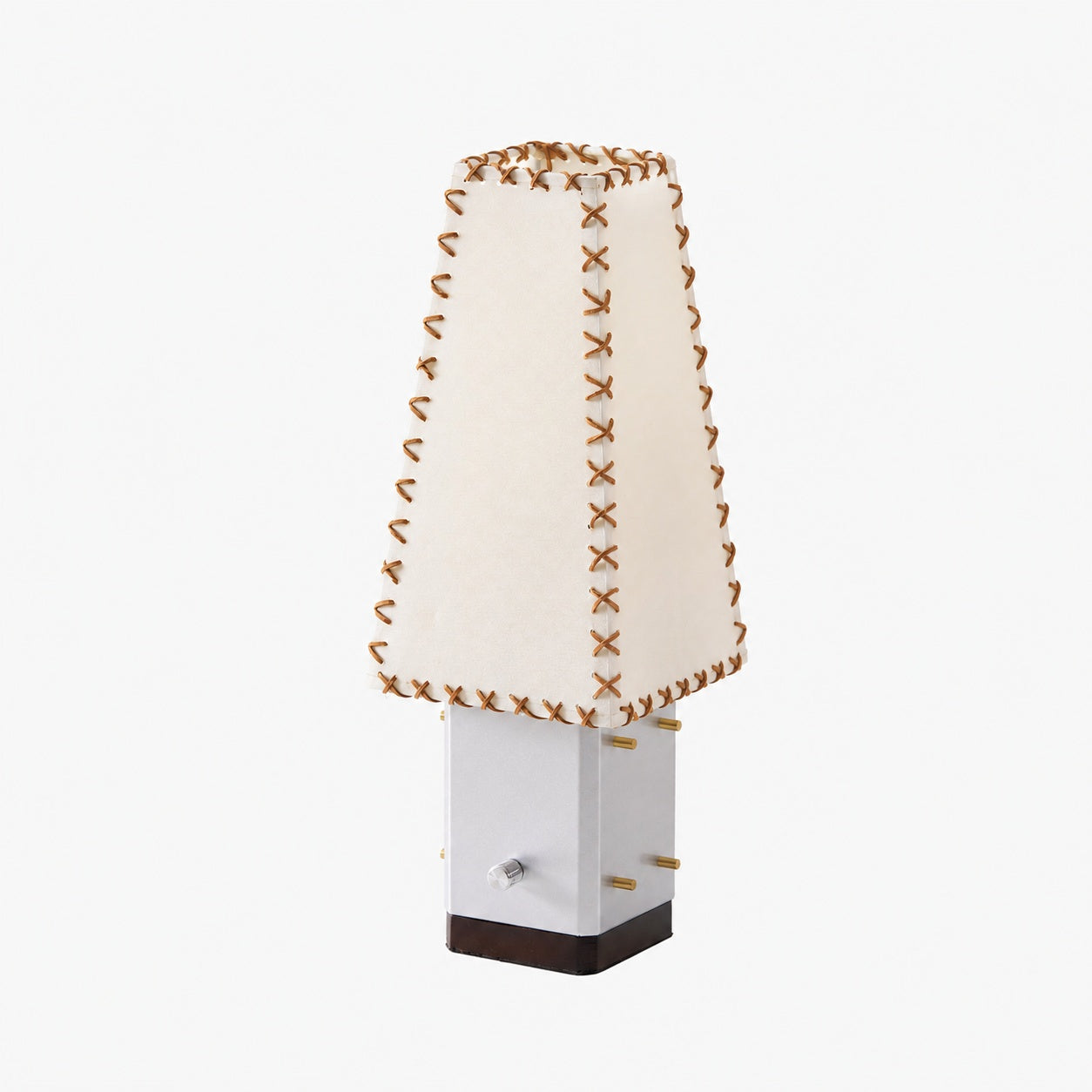 Modern Geometric Metal Table Lamp – Parchment Shade for Bedroom Nightstand Lighting