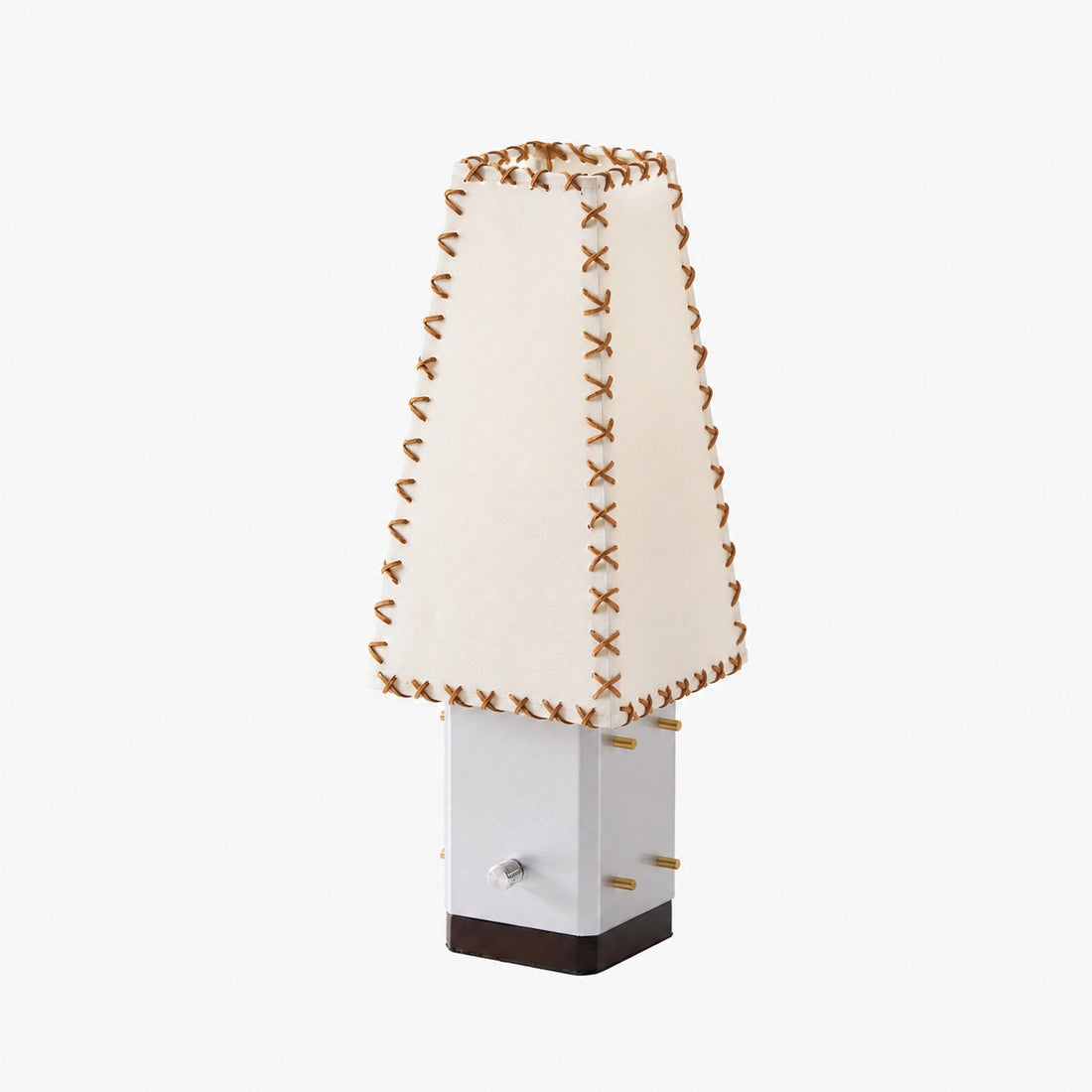 Modern Geometric Metal Table Lamp – Parchment Shade for Bedroom Nightstand Lighting