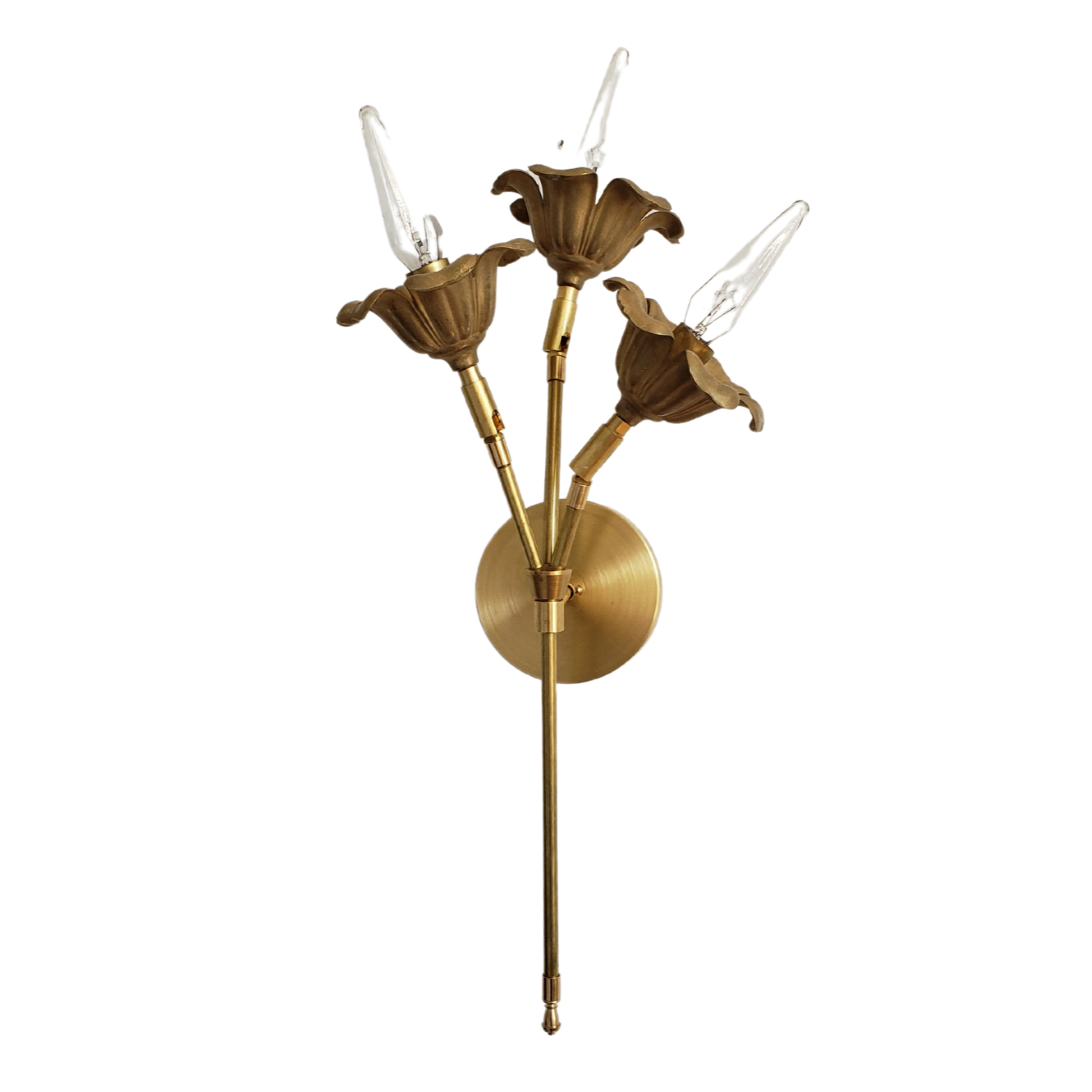 Three-Light Brass Wall Sconce - Floral Design for Elegant Interiors