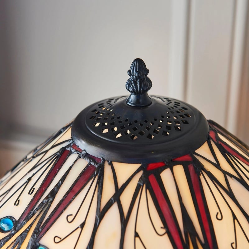 TF Hector Art Nouveau Table Lamp – Stained Glass Shade Decorative Lighting for Living Room or Bedroom