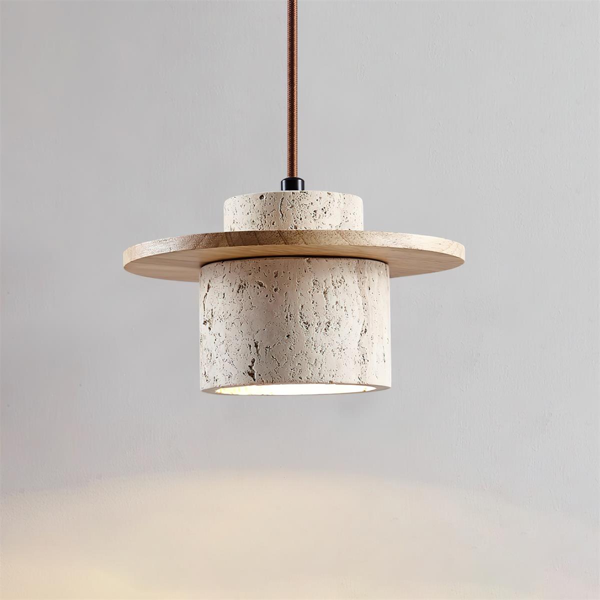 Elegant Textured Cylindra Stone Pendant Lamp