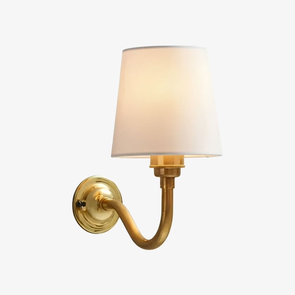 Solmire Fabric Wall Sconce - Vintage Linen Cotton Shade with Curved Metal Arm for Bedroom and Hallway