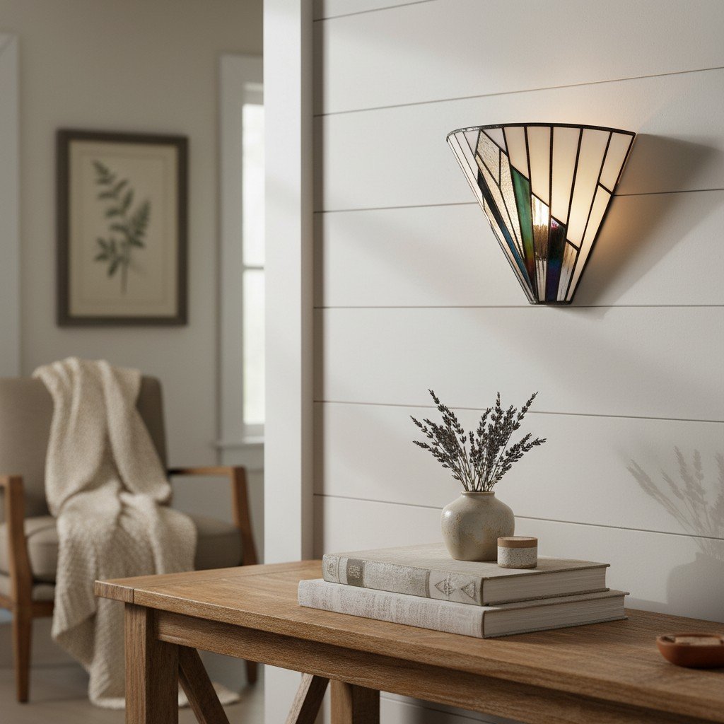 TF Astoria Vintage Fan-Shaped Wall Lamp - Handcrafted Art Glass - For Bedroom Accent Light