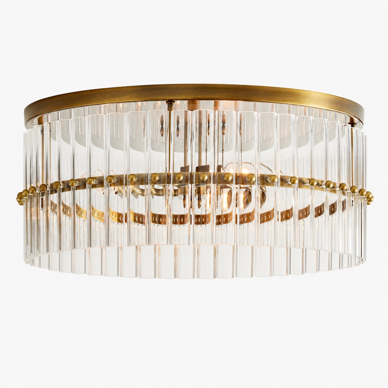 Lumora Crystal Flush Mount – Elegant Brass Ceiling Light