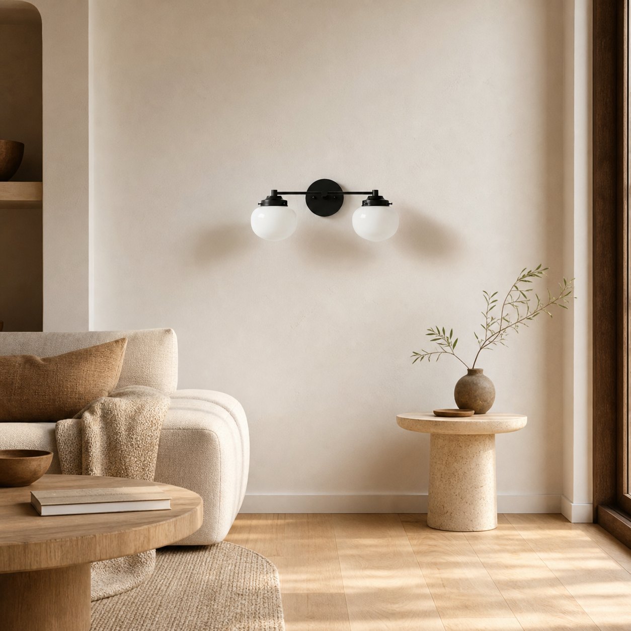 Opalume Glass Art Deco Vanity Light - Bathroom Wall Sconce with White Glass Shades