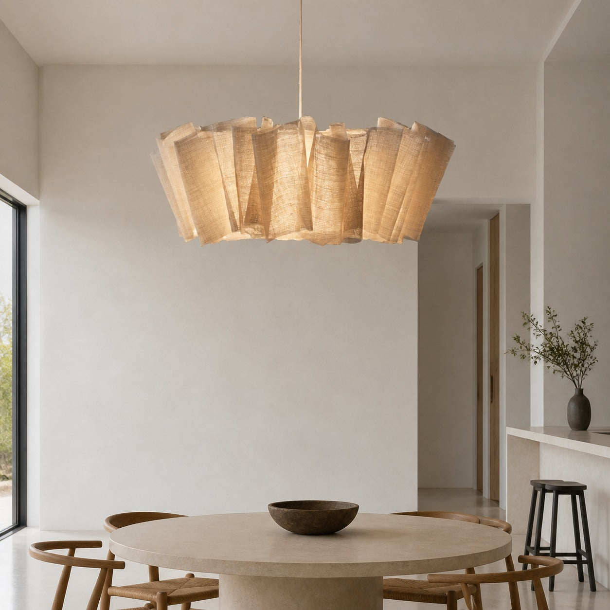 Nordic Linen Pleated  Fabric Pendant Light Lampshade