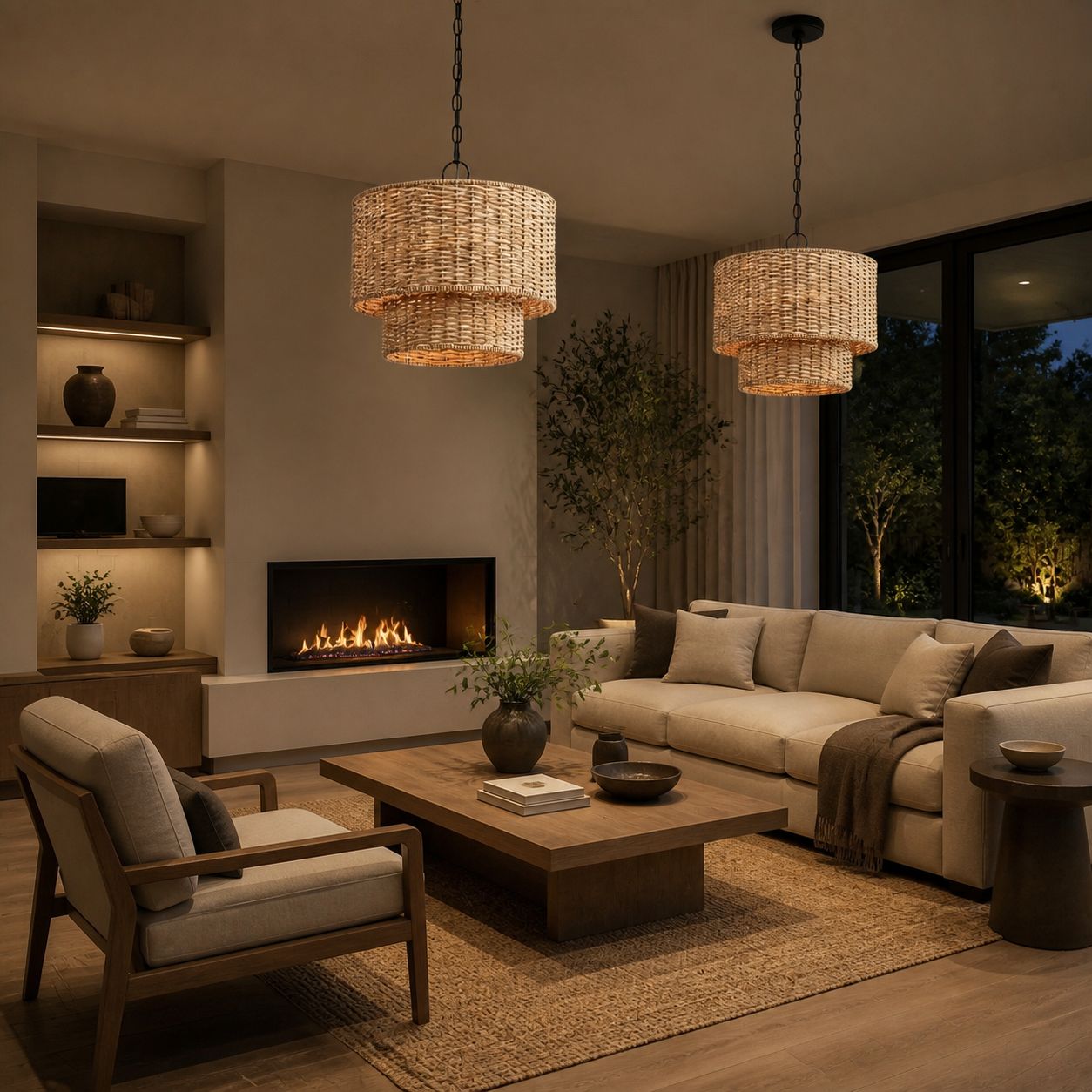 Rattanvo Dual Drum Rattan Pendant – Organic Texture for Dining Areas and Lobbies