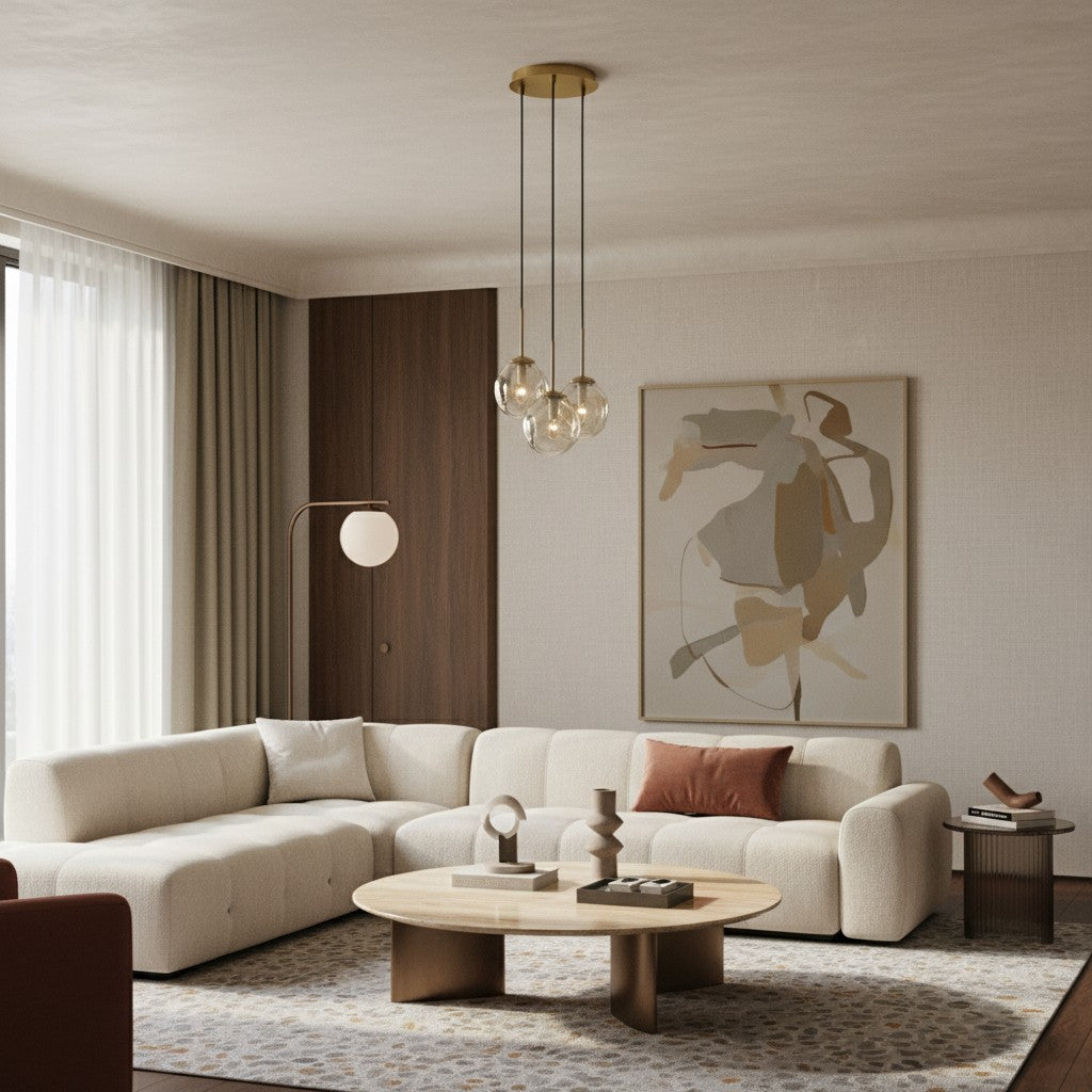 Glissora Hanging Light - Sculptural Cluster Design Tinted Glass and Metal for Entryway