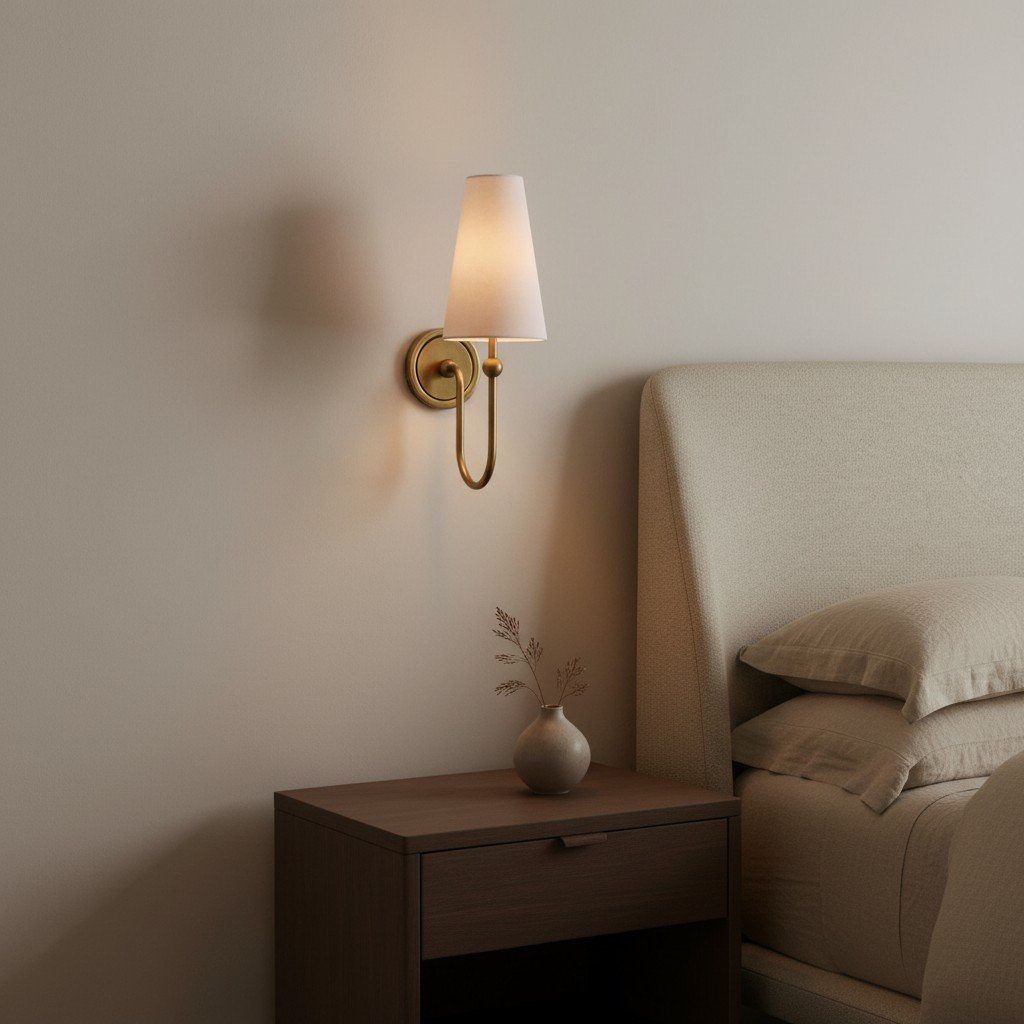 Serena Elegant Swoop Arm Sconce – Modern Fabric Shade Wall Lamp for Hallway and Bedroom