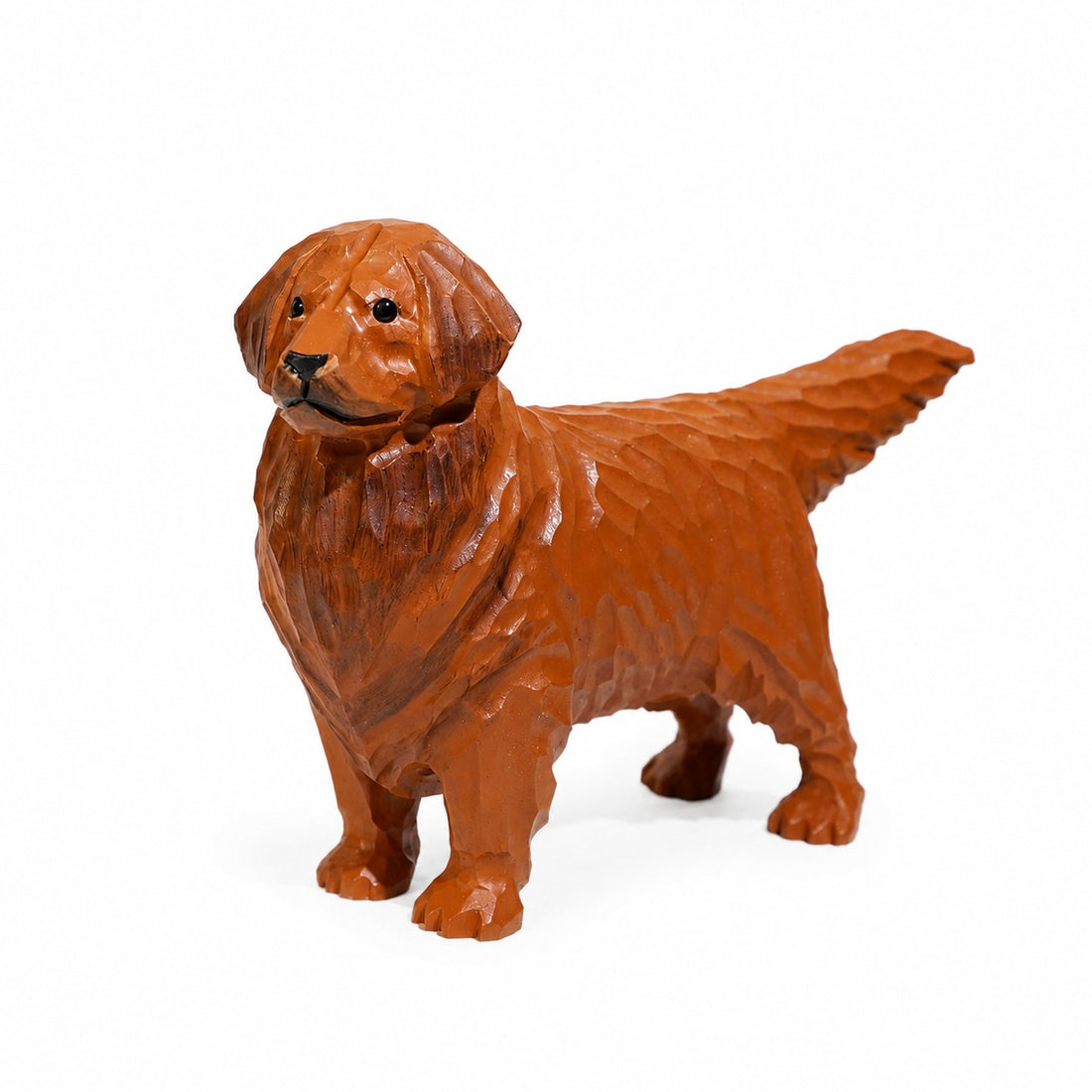 Warm brown wood-tone golden retriever desk ornament full view