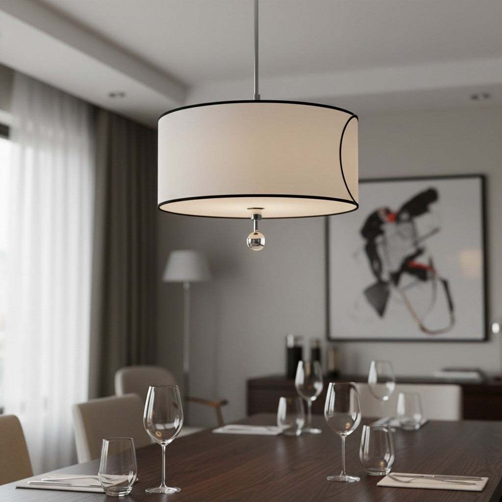 Roven 3-Light Drum Pendant Light – Modern Transitional Layered Fabric for Dining Room or Living Room
