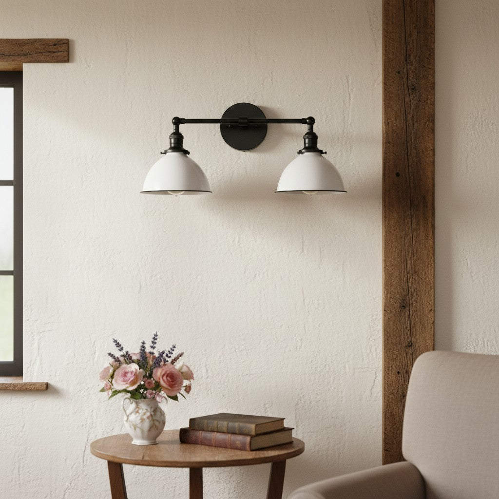 Conique Metal Dual Head Wall Fixture with Classic Shades – Industrial Vanity Lamp