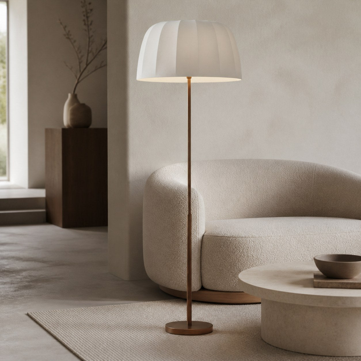 Vellaro Brass Floor Lamp with Fabric Shade – Modern Standing Light for Living Room or Bedroom