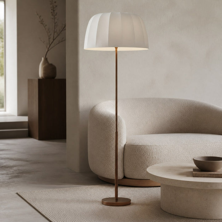Vellaro Brass Floor Lamp with Fabric Shade – Modern Standing Light for Living Room or Bedroom