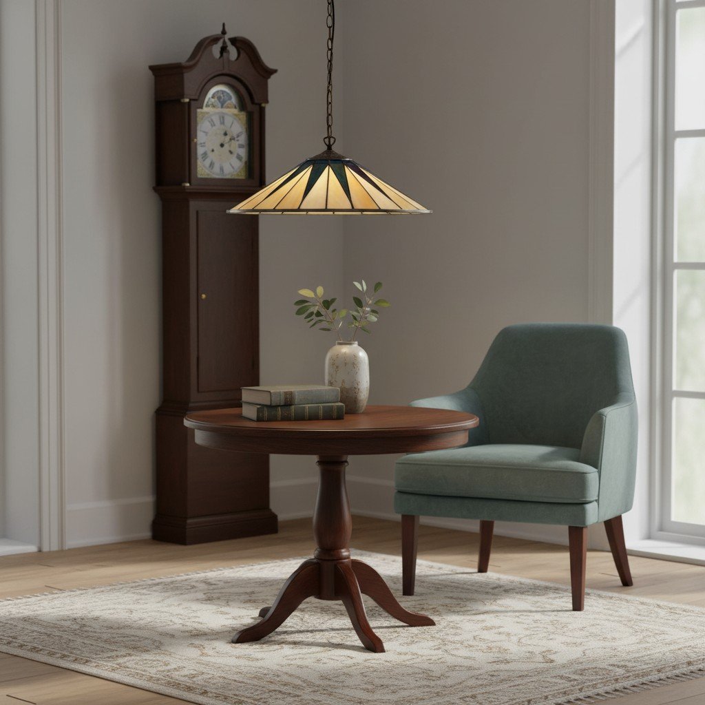 TF Dark Star Tiffany Pendant – Stained Glass Geometric Design Ceiling Light for Living Rooms