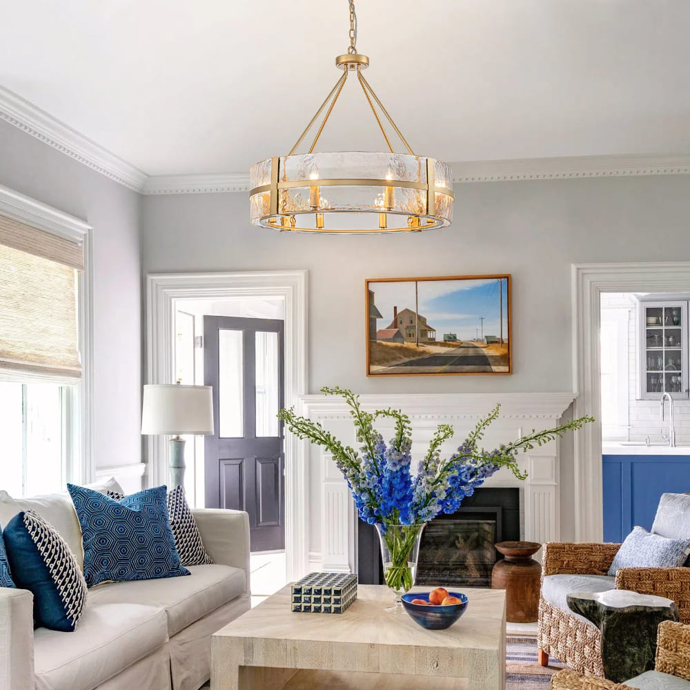 Modern Wide Drum Pendant Lamp – Clear Glass Chandelier For Living Room