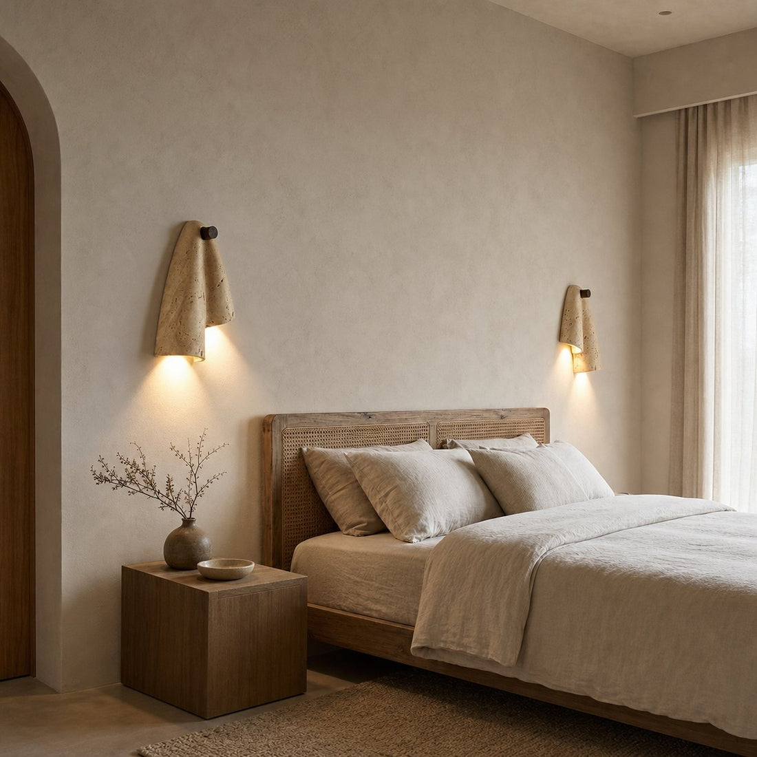 Travertine Wall Lamp – Minimalist Stone Sconce Decorative Lighting for Living Room