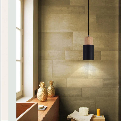 Metallic Pendant Light with Wooden Accents