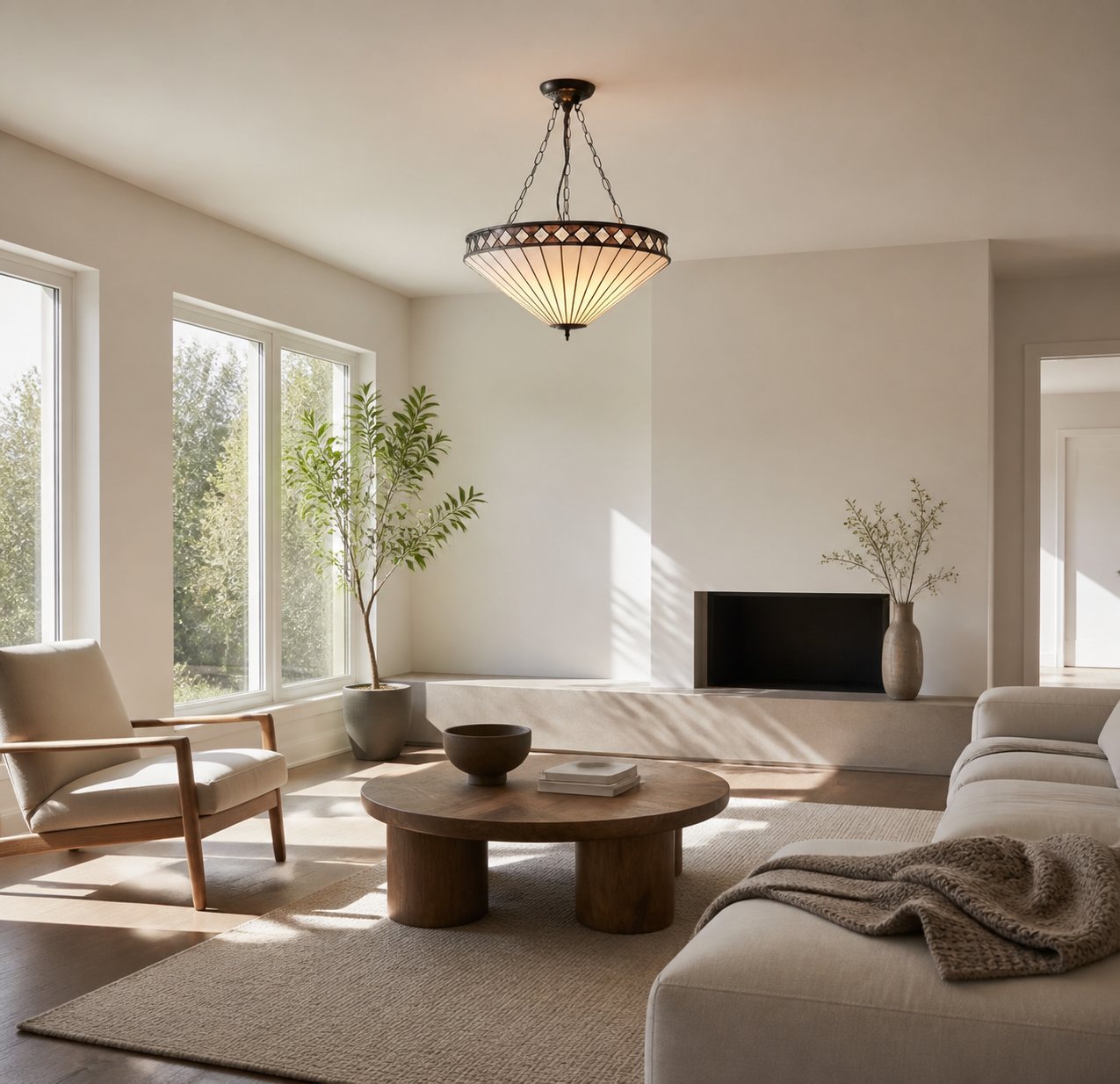 TF Fargo Adjustable Pendant with Stained-Glass Inspired Inverted Shade for Island and Dining