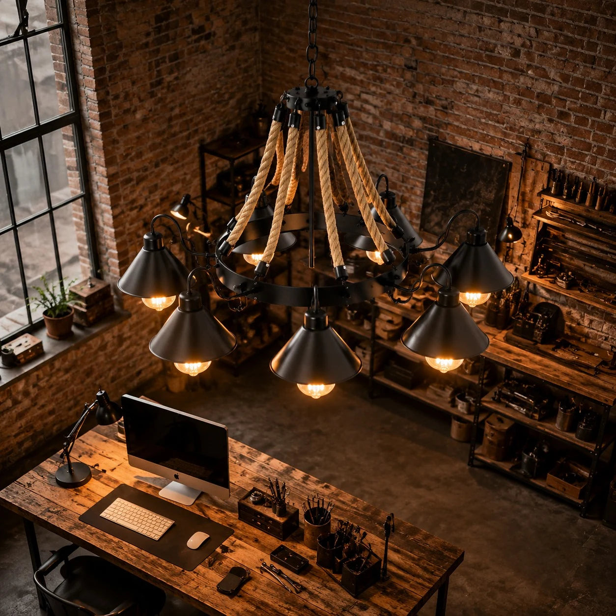 Rustic farmhouse rope chandelier