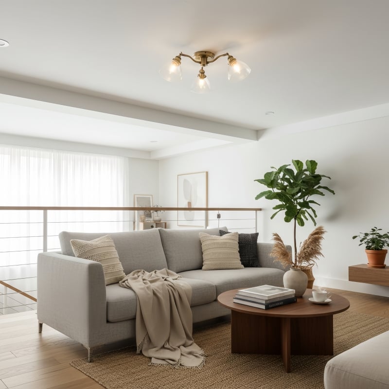 Novera Vintage-Inspired Semi-Flush Ceiling Fixture with Curved Arms for Living Spaces