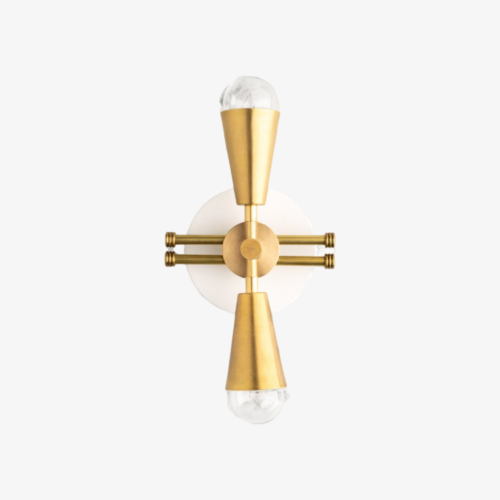 Pyralis Cone Dual Brushed Brass Cone Wall Sconce – Art Deco Vanity Light for Bathroom