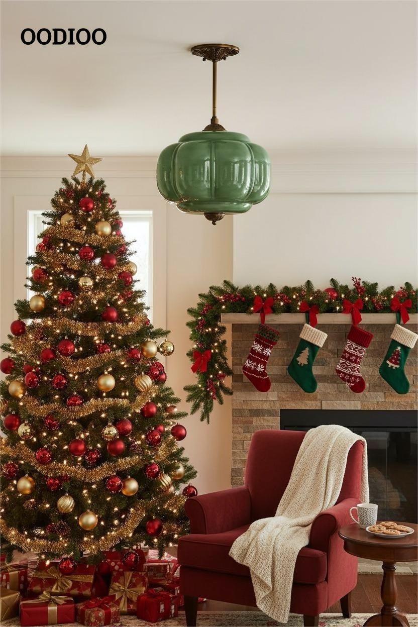 Antique Brass Green Glass Eloise Pendant Light