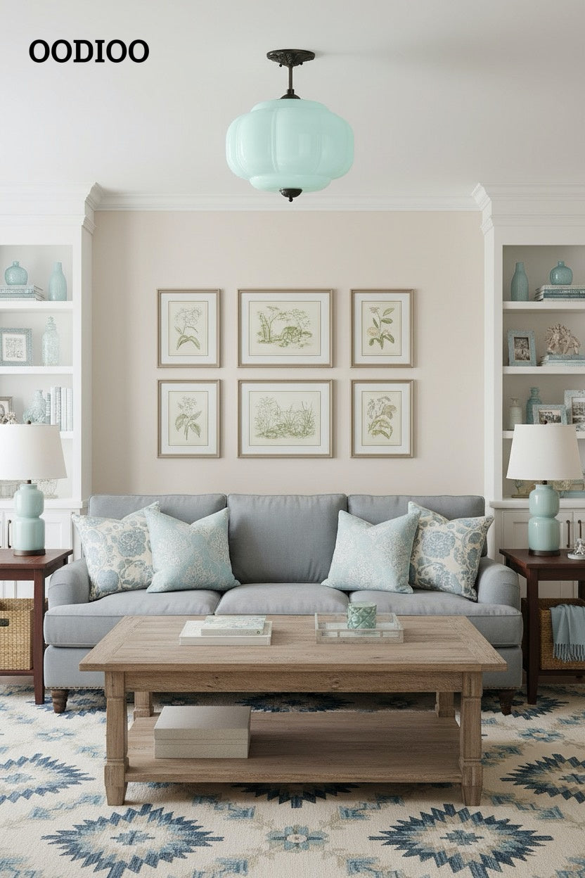 Antique Brass Green Glass Eloise Pendant Light