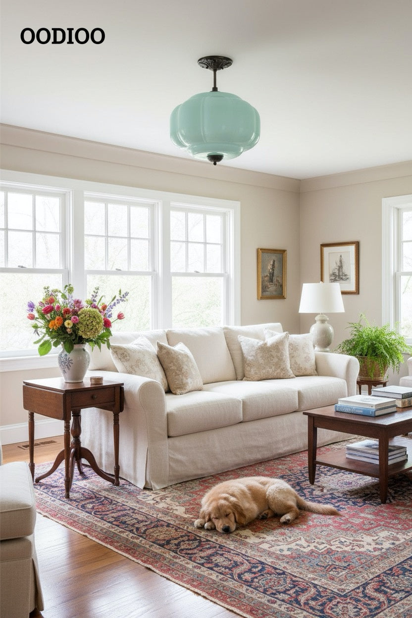 Antique Brass Green Glass Eloise Pendant Light