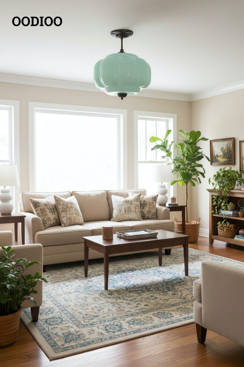 Antique Brass Green Glass Eloise Pendant Light