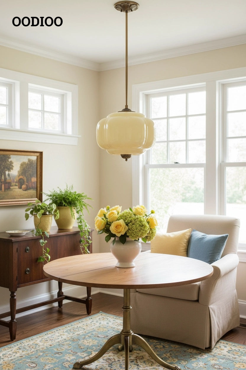 Antique Brass Green Glass Eloise Pendant Light