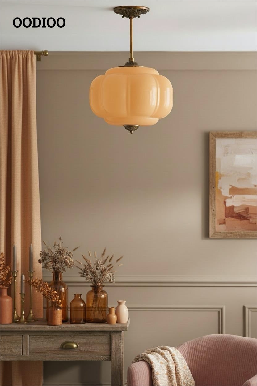 Antique Brass Green Glass Eloise Pendant Light