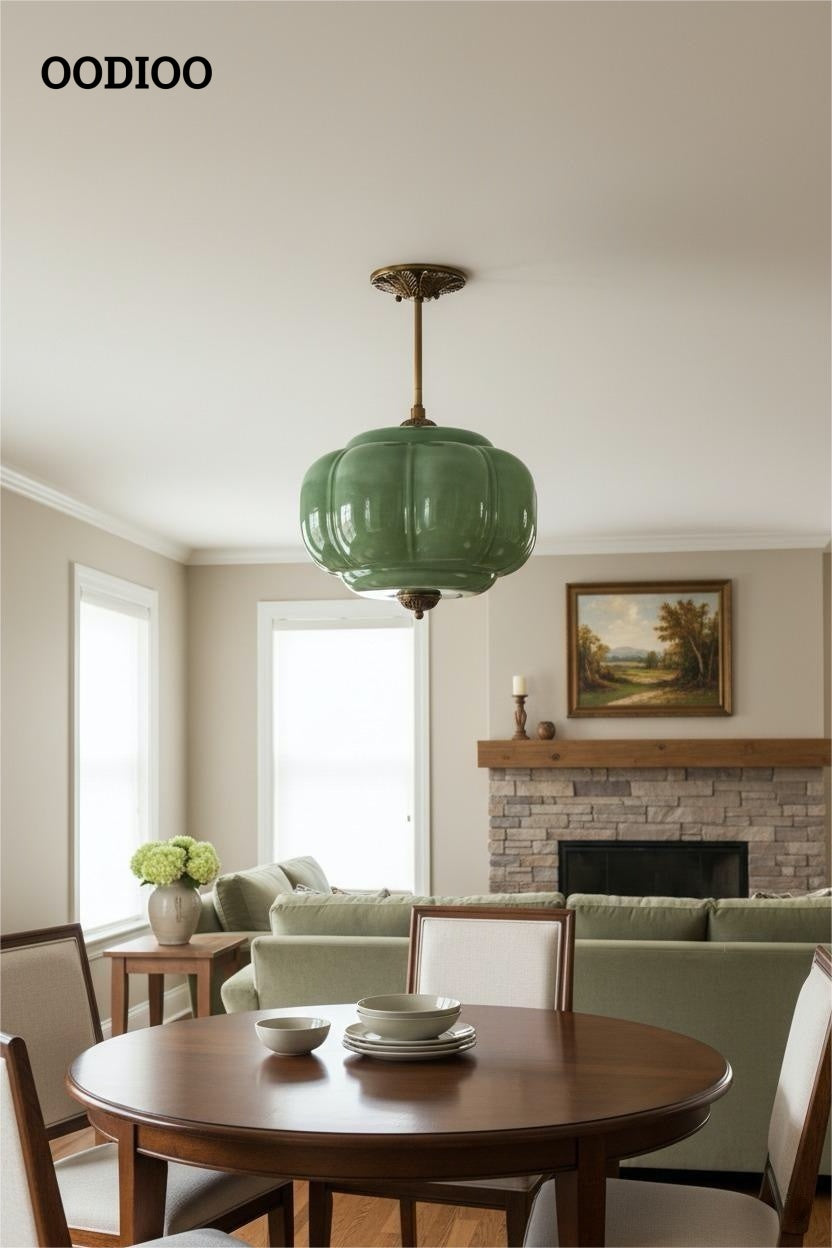 Antique Brass Green Glass Eloise Pendant Light