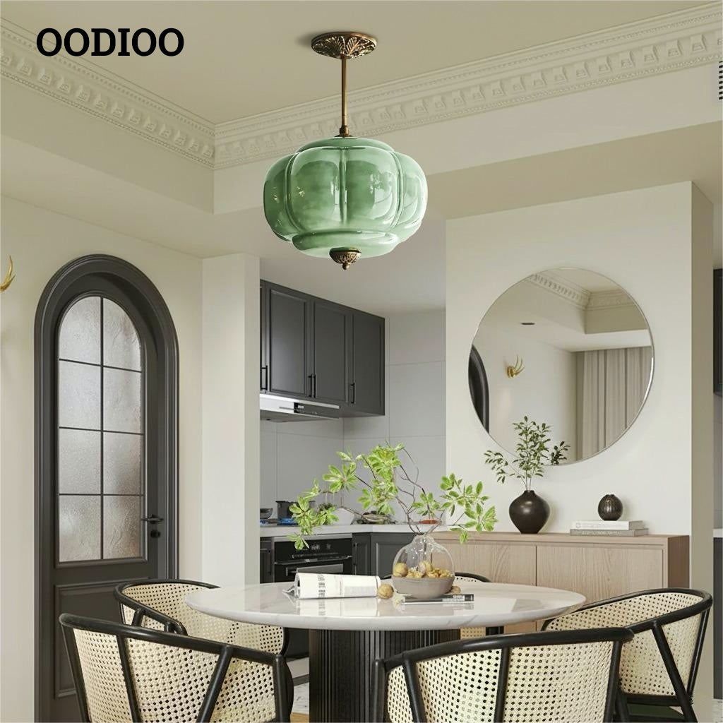 Antique Brass Green Glass Eloise Pendant Light