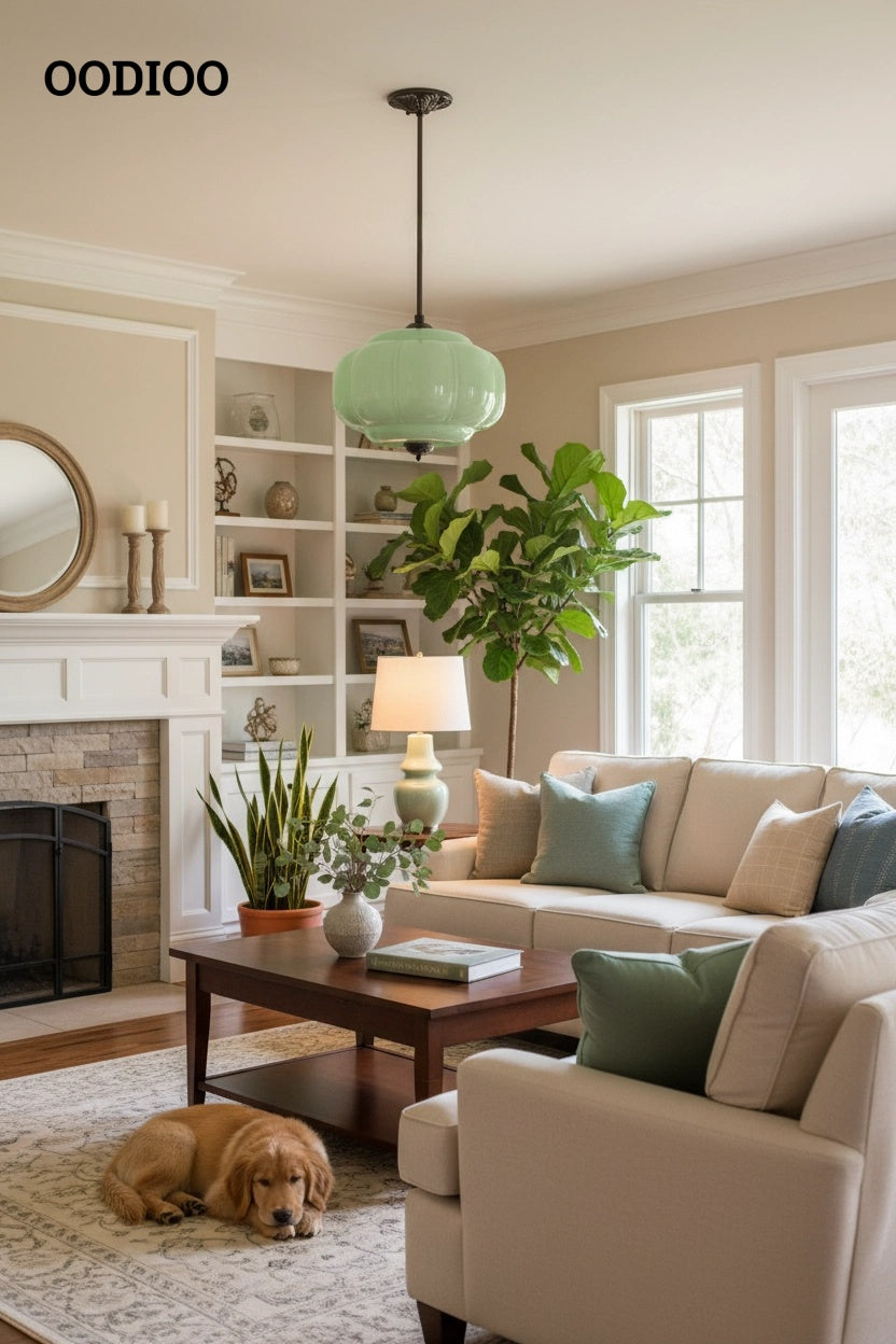 Antique Brass Green Glass Eloise Pendant Light