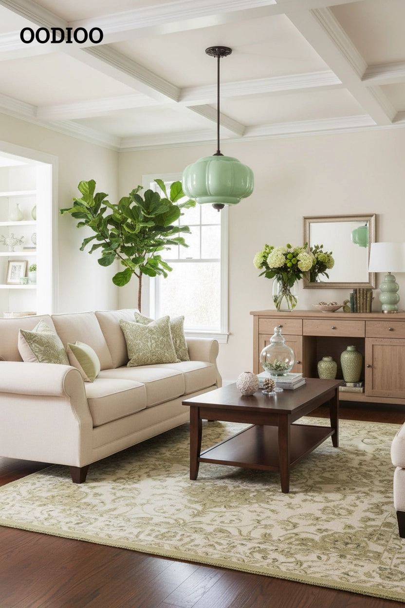 Antique Brass Green Glass Eloise Pendant Light