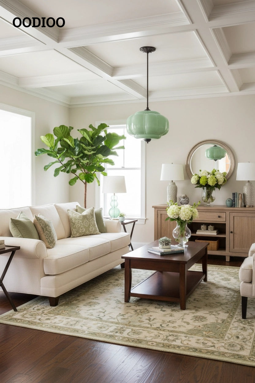 Antique Brass Green Glass Eloise Pendant Light