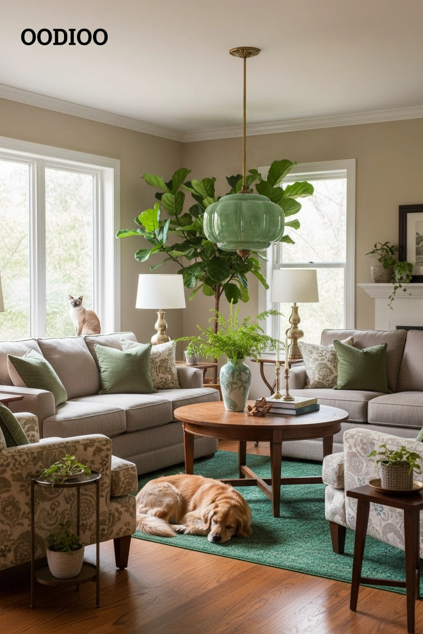 Antique Brass Green Glass Eloise Pendant Light