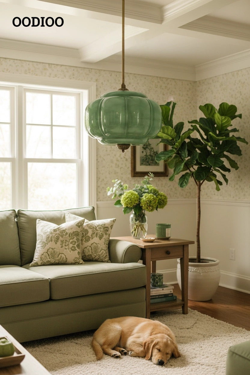 Antique Brass Green Glass Eloise Pendant Light