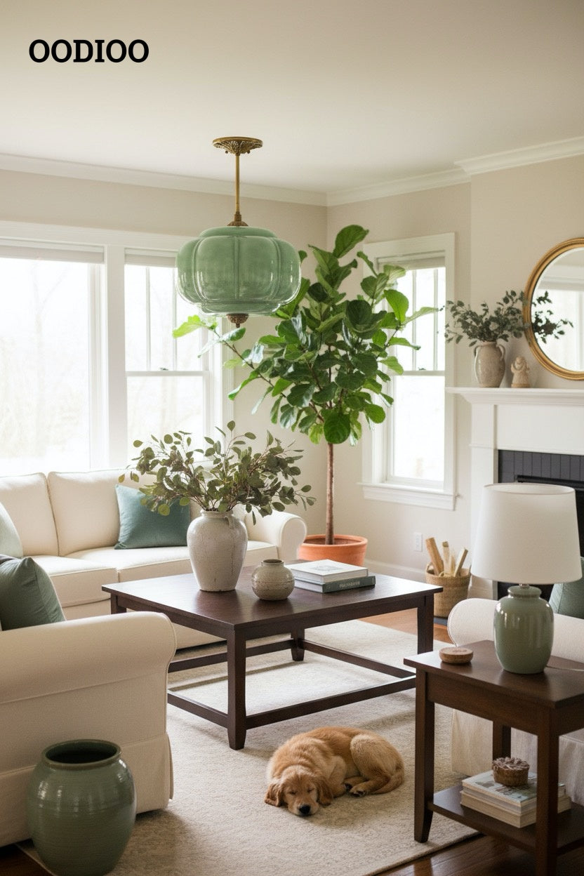 Antique Brass Green Glass Eloise Pendant Light