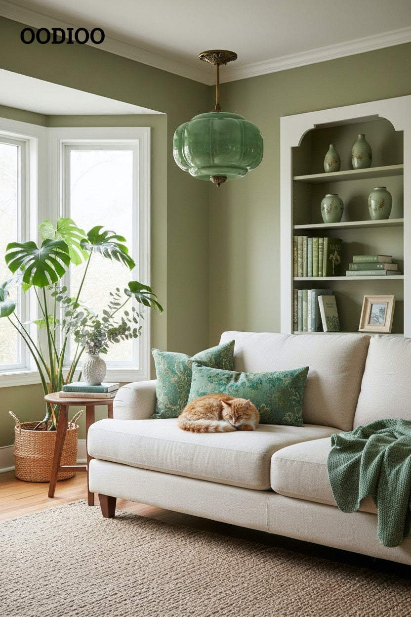 Antique Brass Green Glass Eloise Pendant Light