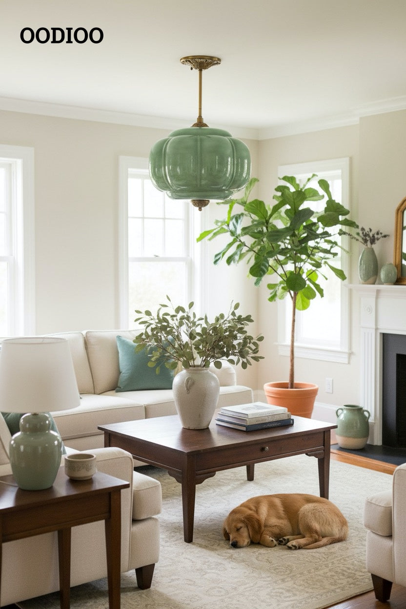 Antique Brass Green Glass Eloise Pendant Light