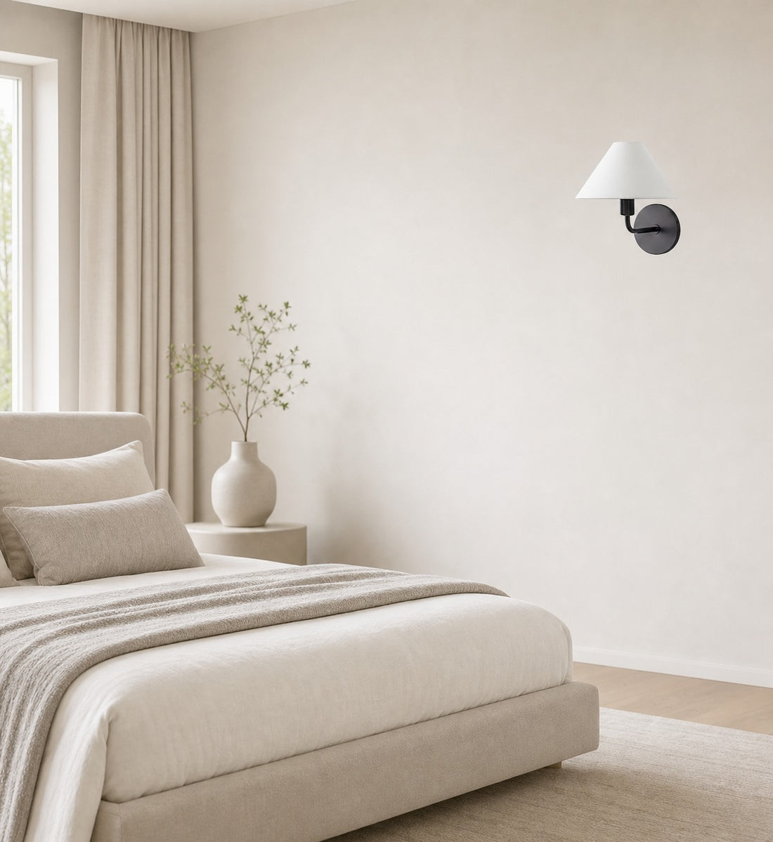 Gilda Fabric Drum Shade Wall Sconce - Modern Brass Accent Light for Bedroom and Hallway