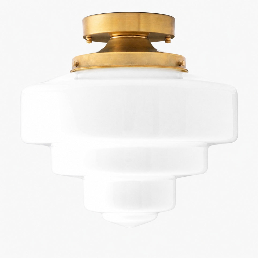 Geotower Glass Brass Ceiling Lamp – Handblown Opal Glass Globe Light