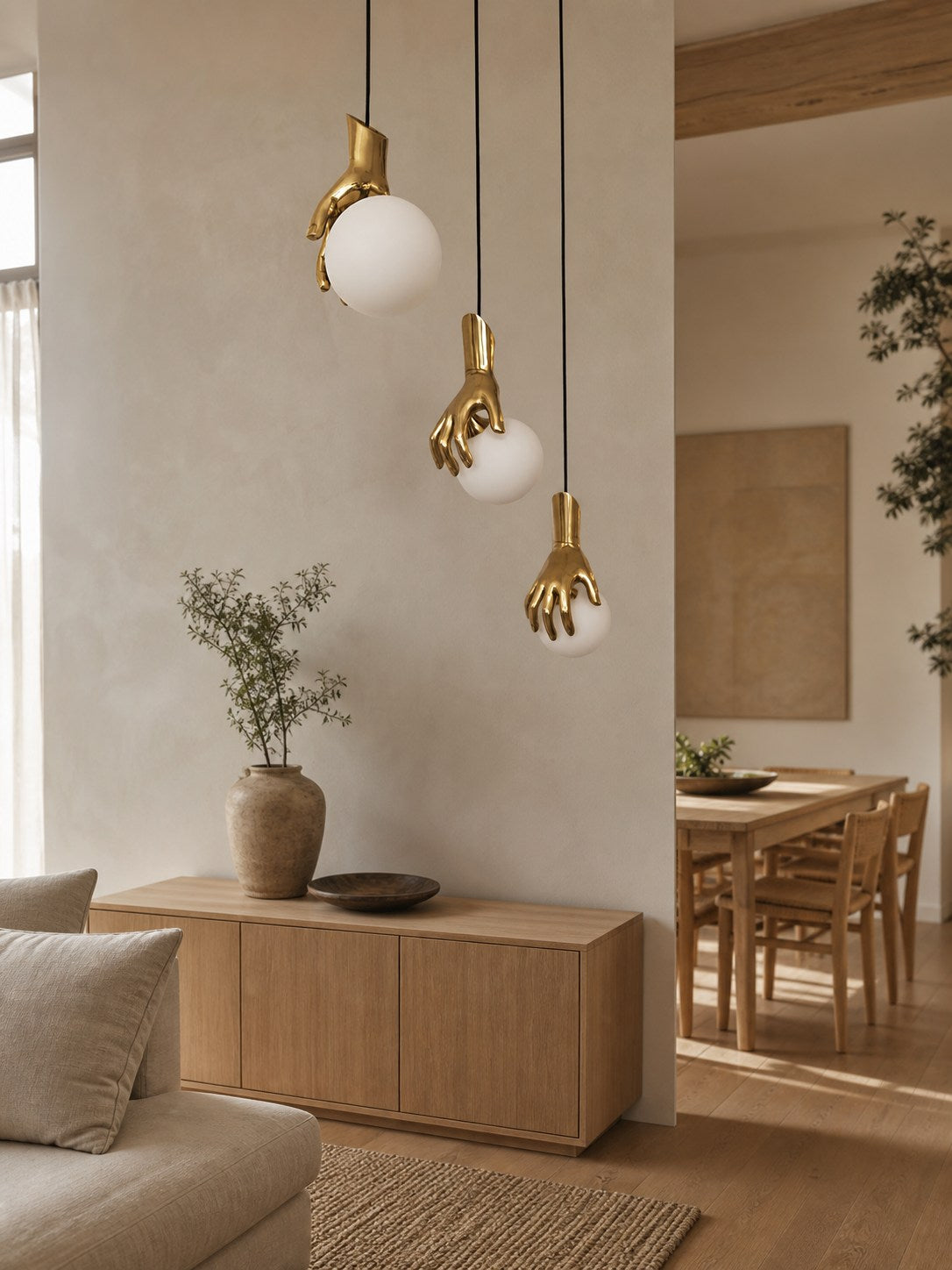 Hand Holding Globe Pendant Light