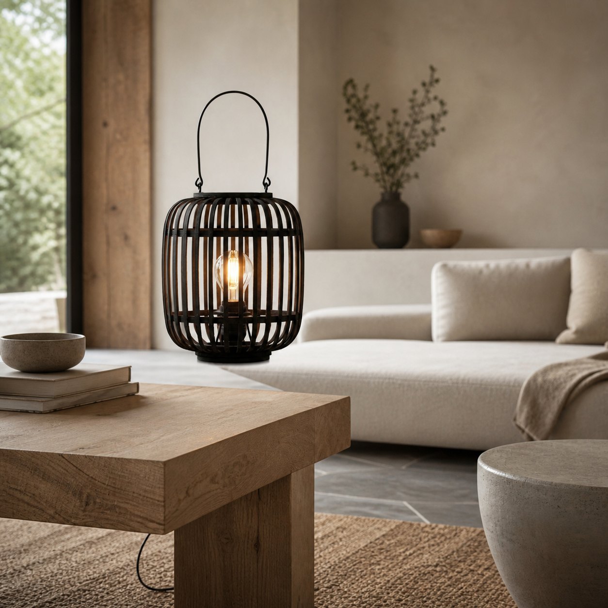 Yumeko Ambient Table Lamp - Open Bamboo Cage Design Stylish and Eco Friendly for Living & Bedroom
